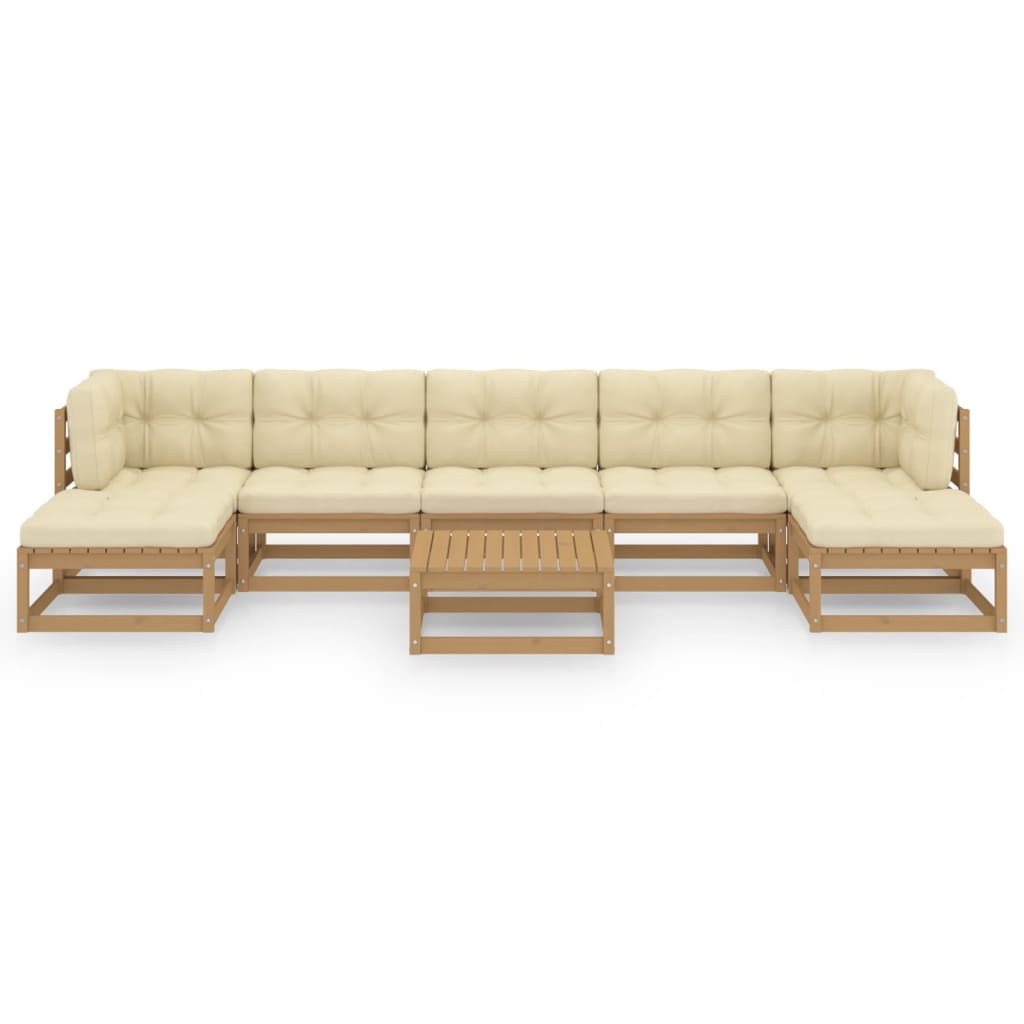 8-tlg. Garten-Lounge-Set Kissen Honigbraun Kiefer Massivholz